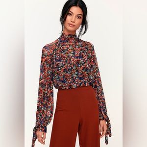 Free People | All Dolled Up Floral Print Mesh Long Sleeve Crop